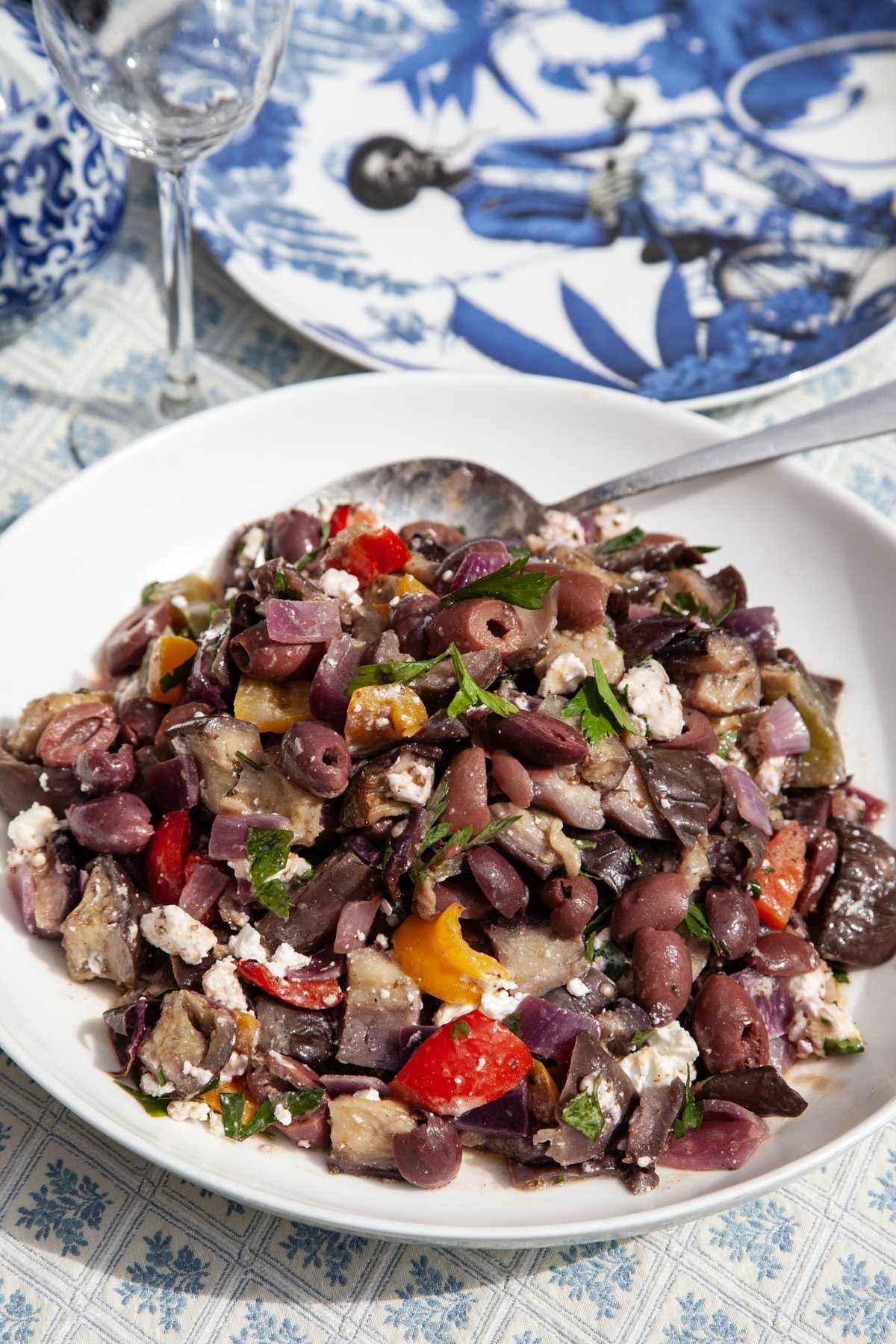 Roasted aubergine and olive salad