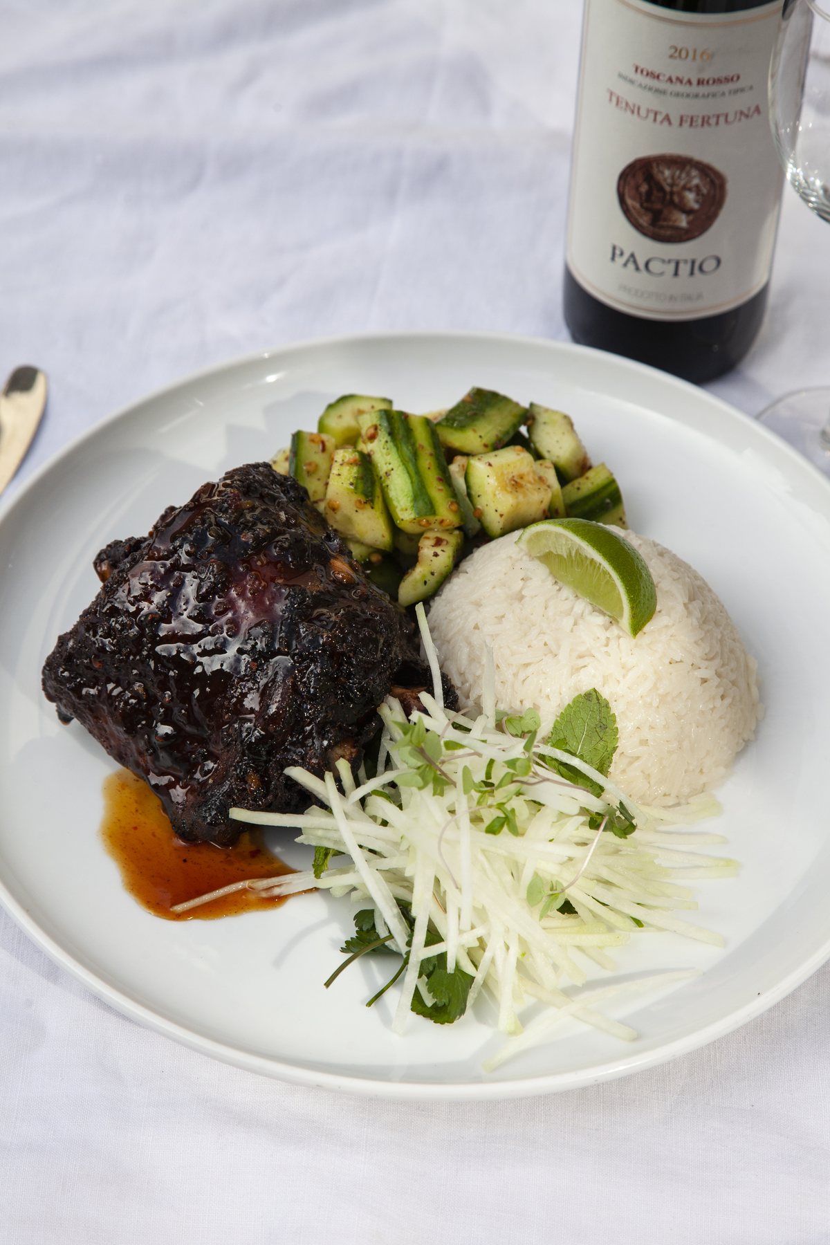 Slow-cooked beef, rice and greens