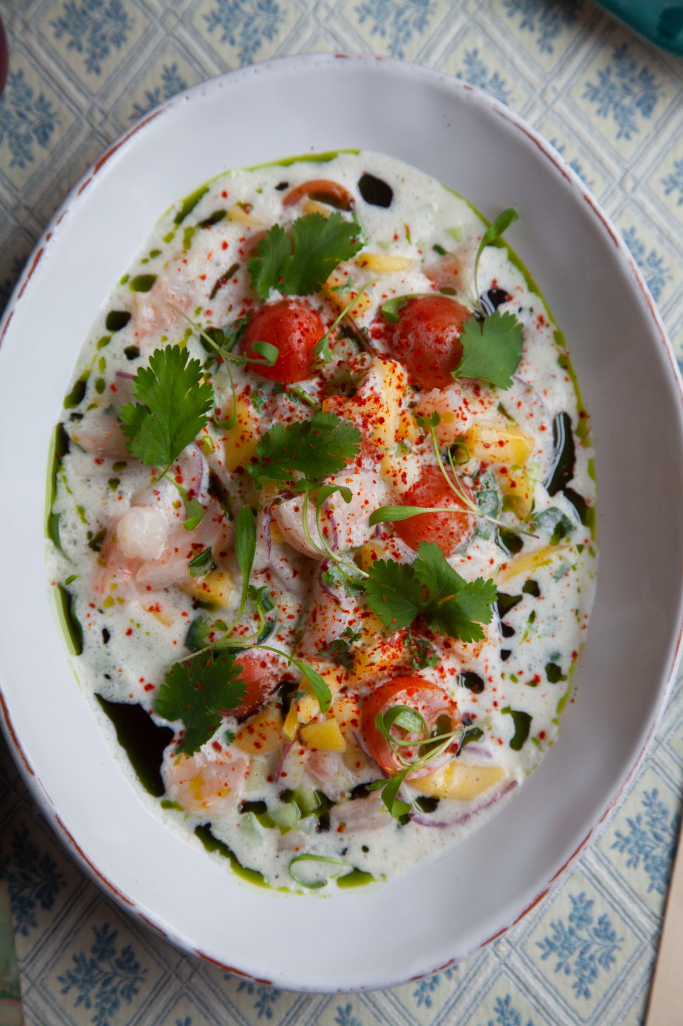 Ceviche, tomato, pineapple and coriander