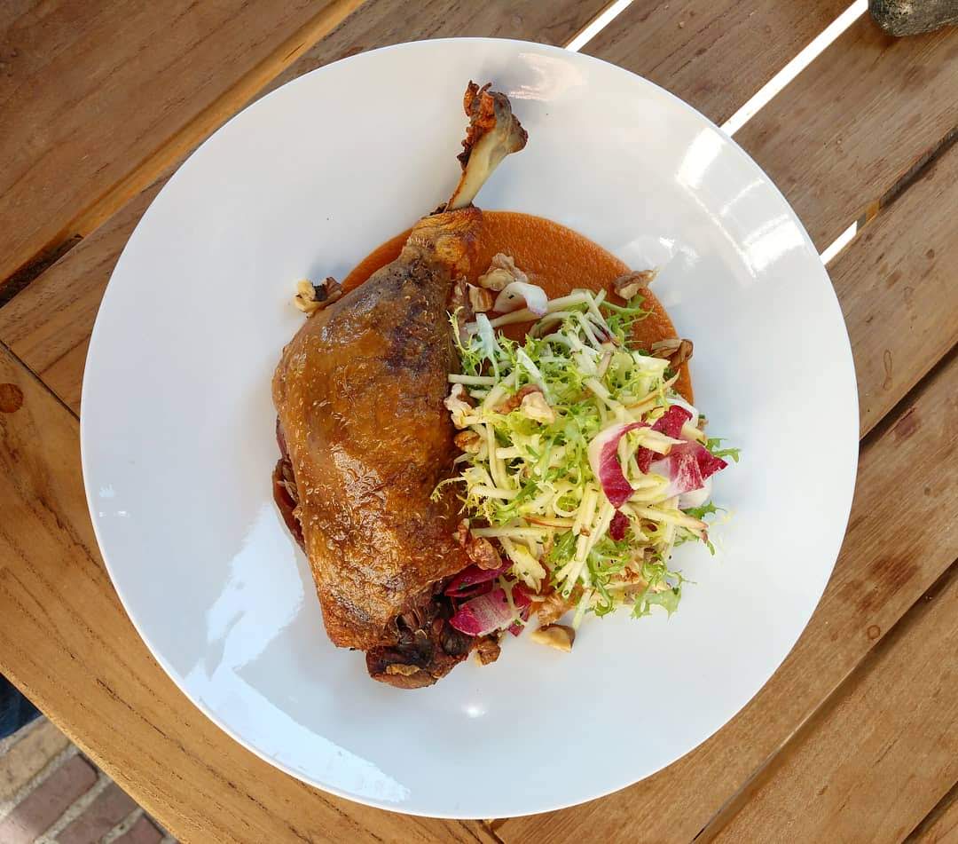 Duck confit with bitter leaves