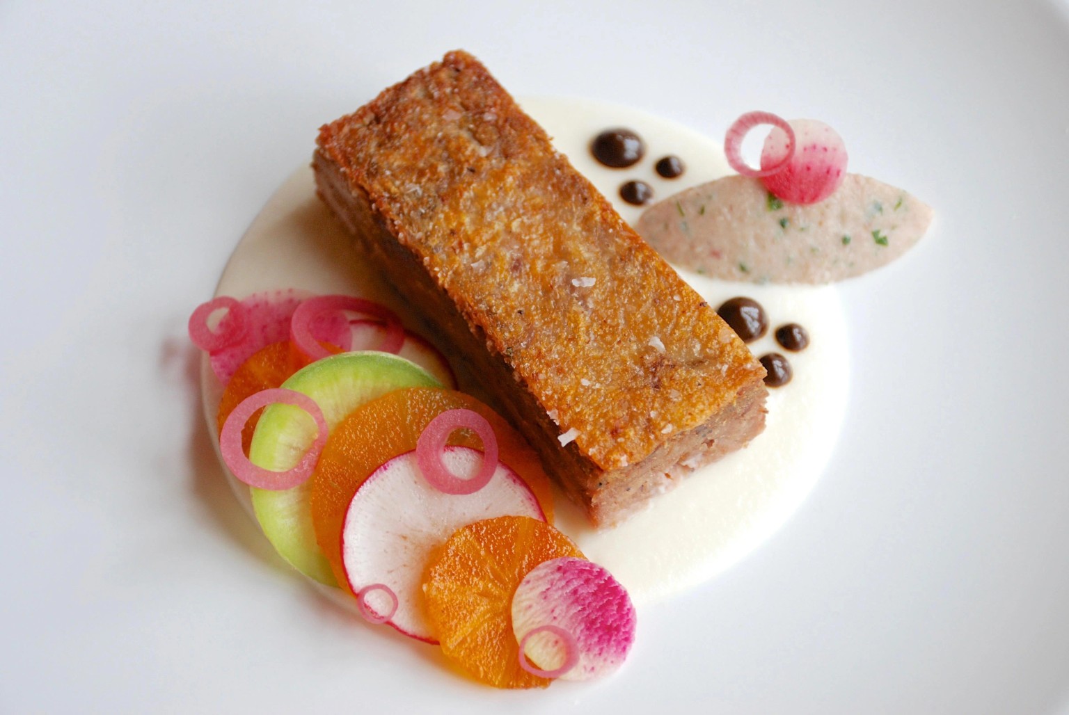 Pressed pork, seasonal pickles and mustard