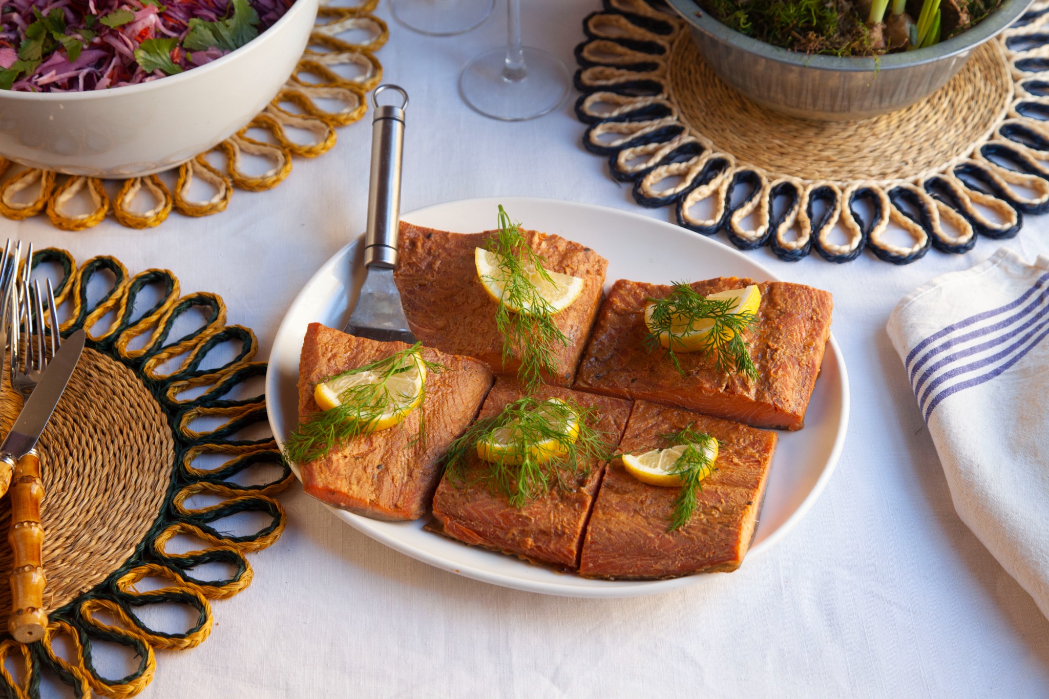 Roasted salmon with lemon and dill