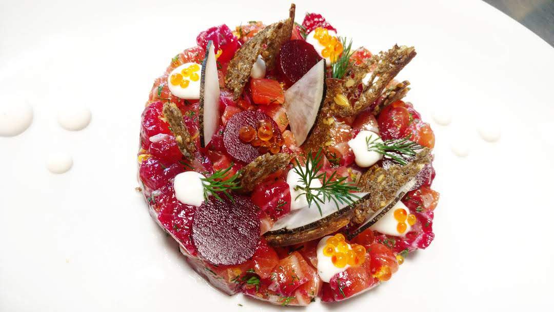 Salmon and beet tartare